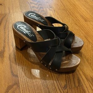 Candie's Black Strappy Wooden Heel Sandals